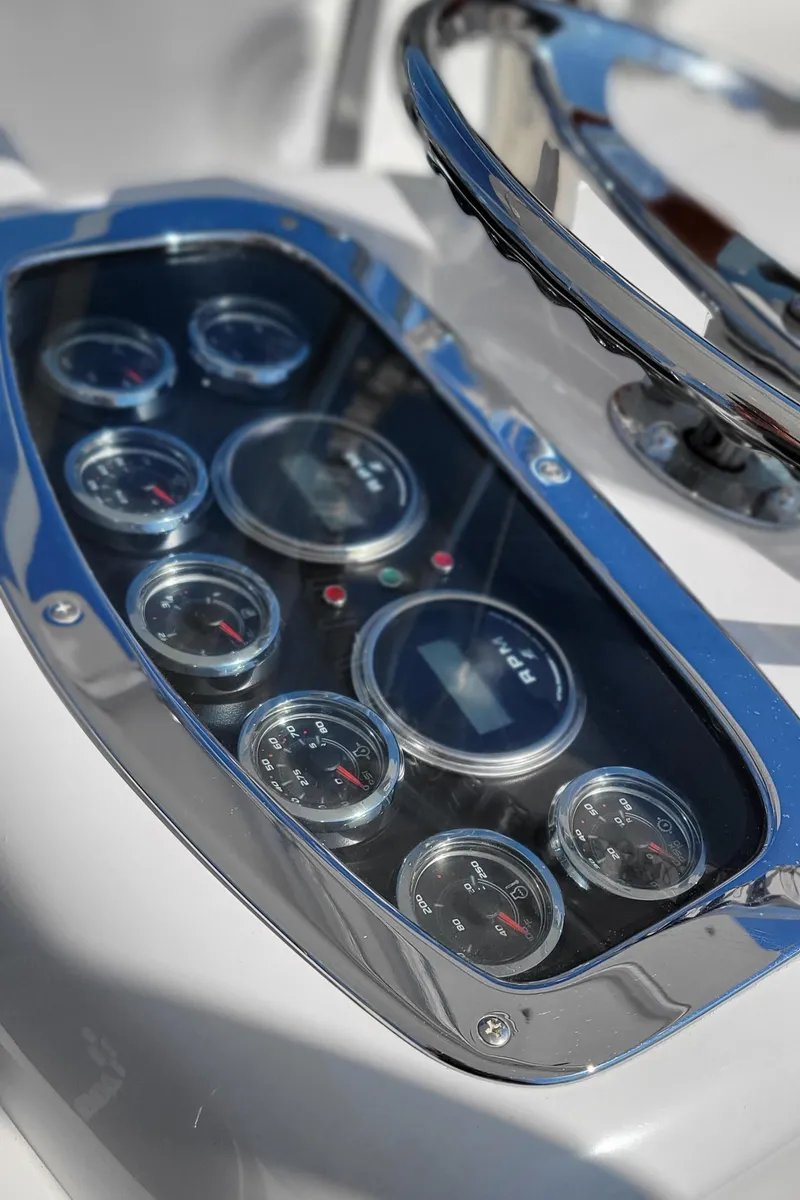 Slide: The Image of Close-up of L&H 33 boat dashboard with gauges, 2017 model. - 12
