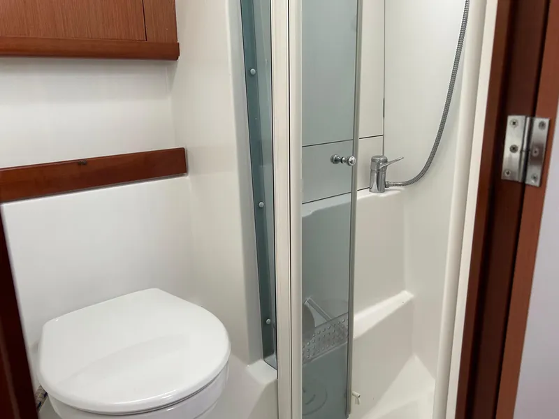 Slide: The Image of Bathroom interior of 2008 Beneteau Oceanis 46 yacht with shower and toilet. - 40