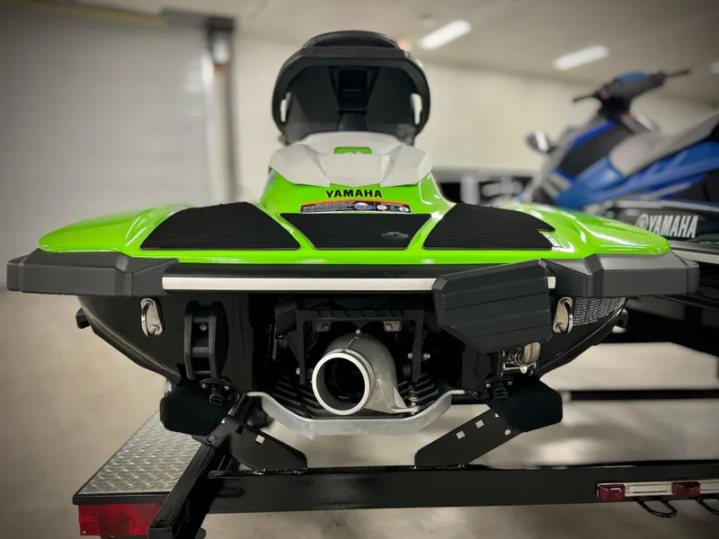 Slide: The Image of 2022 Yamaha WaveRunner EX in vibrant green, rear view on a trailer. - 4