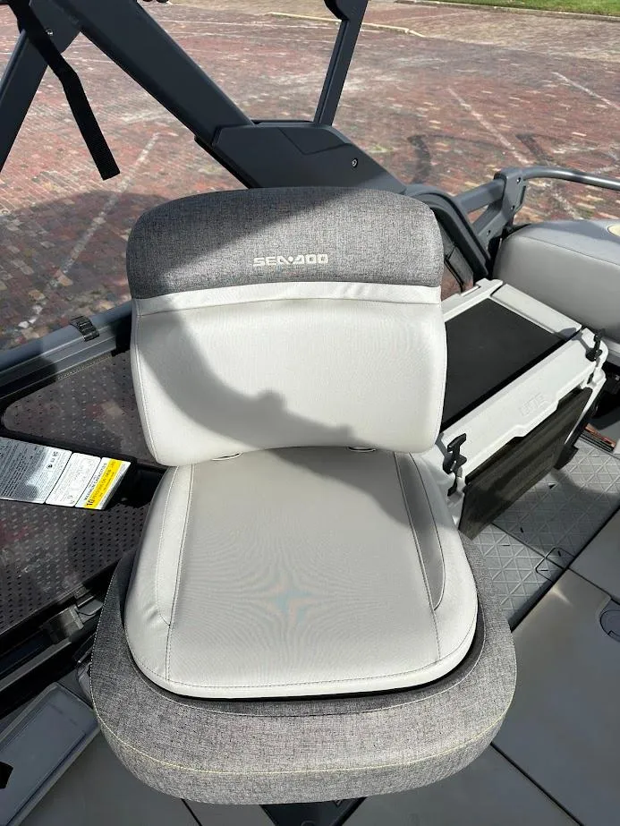 Slide: The Image of 2023 Sea-Doo Switch Cruise 21 seat with gray upholstery and sleek design. - 10