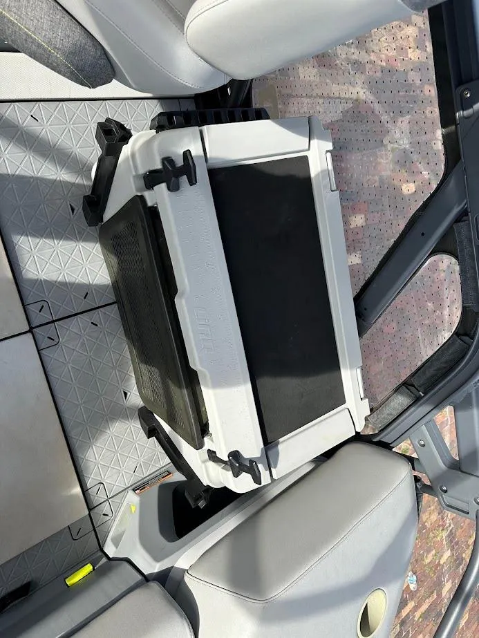 Slide: The Image of 2023 Sea-Doo Switch Cruise 21 interior with cooler on deck. - 11