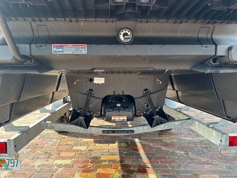 Slide: The Image of 2023 Sea-Doo Switch Cruise 21 rear view on trailer, showcasing hull and components. - 26