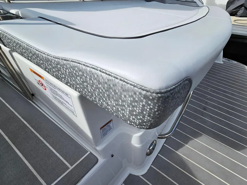 Slide: The Image of 2023 Formula 350 Crossover Bowrider, sleek seating detail, modern design, luxury boat interior. - 17