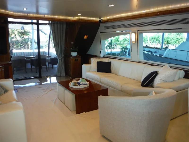 Slide: The Image of Luxurious interior of 2015 Horizon E88 yacht with elegant seating and large windows. - 33