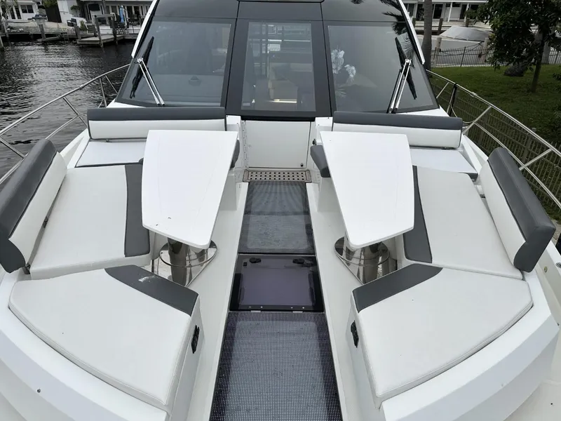 Slide: The Image of 2019 Galeon 650 Sky yacht with sleek seating and modern design. - 42