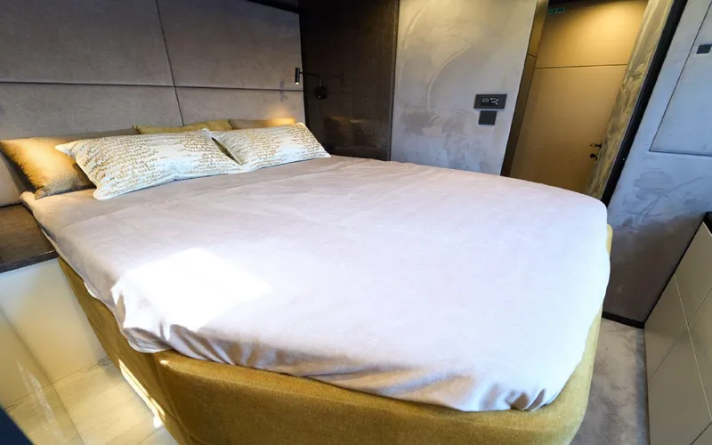 Slide: The Image of Luxurious bedroom interior of 2024 Sunreef 60 Sail yacht with modern design. - 11
