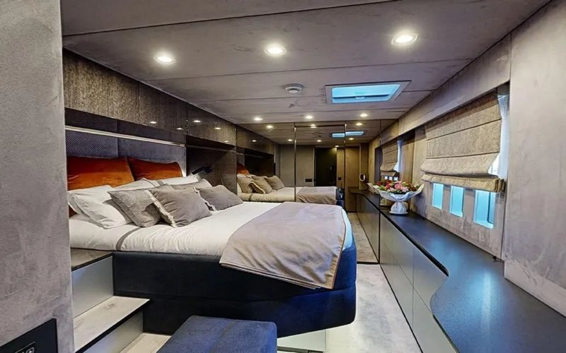 Slide: The Image of Luxurious interior of 2024 Sunreef 60 Sail yacht with modern bedroom design. - 12