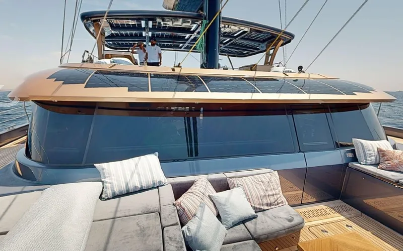 Slide: The Image of Luxurious 2024 Sunreef 60 Sail yacht with spacious deck and modern design. - 17