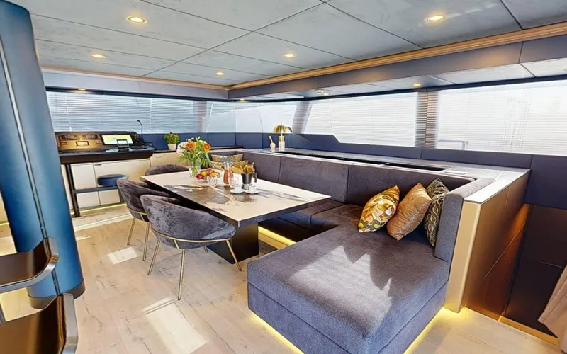 Slide: The Image of Luxurious interior of 2024 Sunreef 60 Sail yacht with modern dining area. - 20