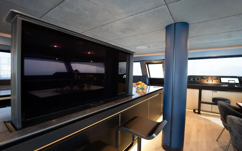 Slide: The Image of Luxurious interior of 2024 Sunreef 60 Sail yacht with modern design and sleek furnishings. - 6