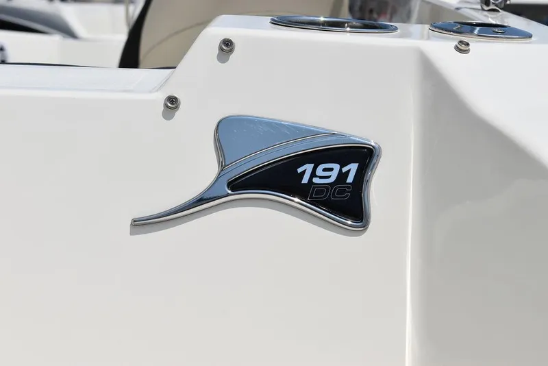 Slide: The Image of 2023 Stingray 191DC boat emblem on white surface. - 48