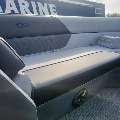 Slide: The Image of 2025 Veranda Vista Sport 20 RC boat interior with sleek seating and modern design. - 16