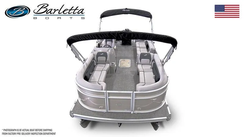 Slide: The Image of 2025 Barletta Aria A24CC pontoon boat with spacious seating and canopy. - 6