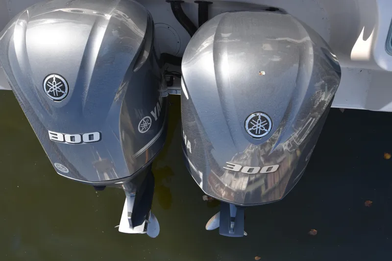 Slide: The Image of Twin Yamaha 300 outboard engines on a 2020 Sailfish 290 CC boat. - 44