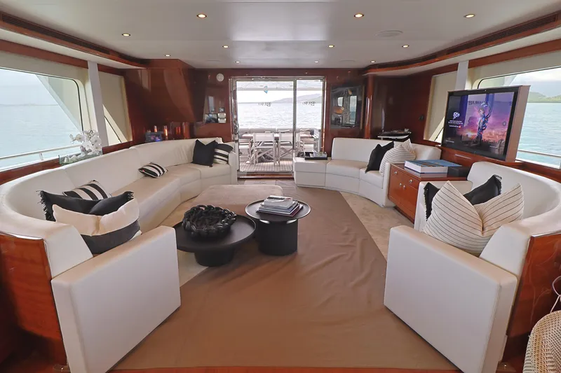 Slide: The Image of Luxurious 2013 Cheoy Lee Bravo yacht interior with elegant seating and modern decor. - 31
