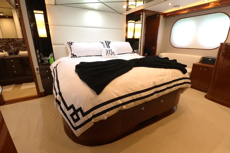 Slide: The Image of Luxurious bedroom interior of 2013 Cheoy Lee Bravo yacht with elegant bedding and ambient lighting. - 42