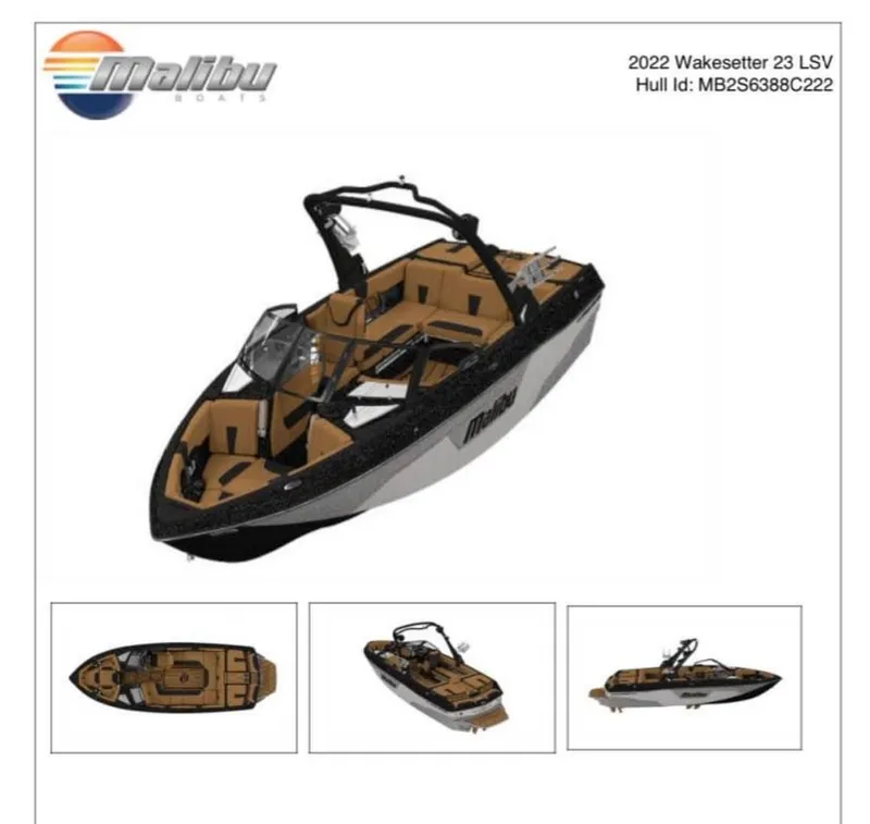 Slide: The Image of 2022 Malibu Wakesetter 23 LSV boat with tan interior and black accents. - 9