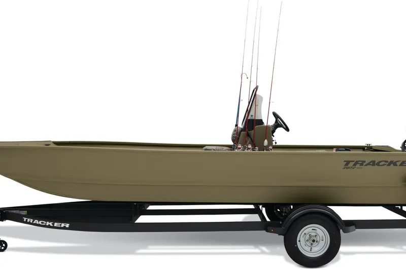 Slide: The Image of 2025 Tracker Grizzly 2072 CC boat on trailer with fishing rods. - 17