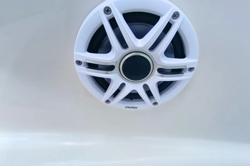 Slide: The Image of Speaker on 2025 Bulls Bay 230 Center Console boat, featuring a sleek white design. - 41