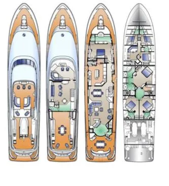 Slide: The Image of Floor plans of a 2001 Delta Motoryacht, showcasing detailed interior layouts. - 87