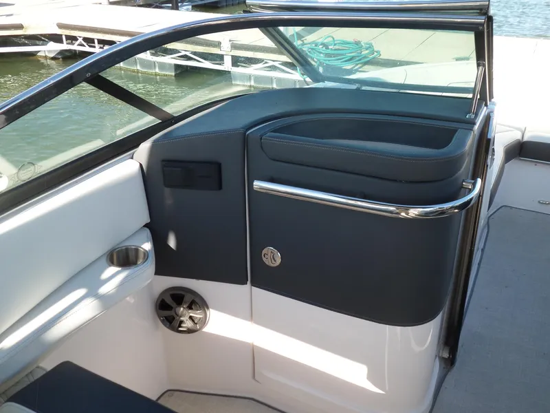 Slide: The Image of 2020 Regal LS6 boat interior with sleek seating and modern design. - 14