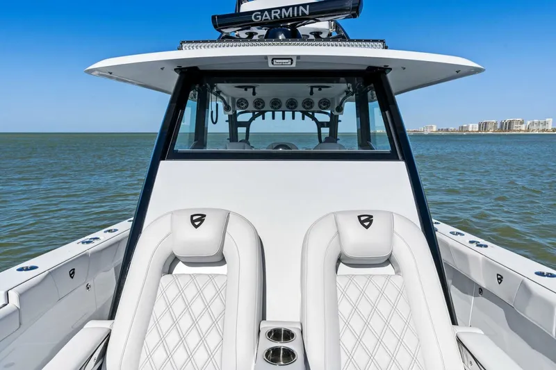Slide: The Image of 2024 Barker Boatworks 40 High Performance Cat, luxury seating, Garmin navigation, ocean view. - 13