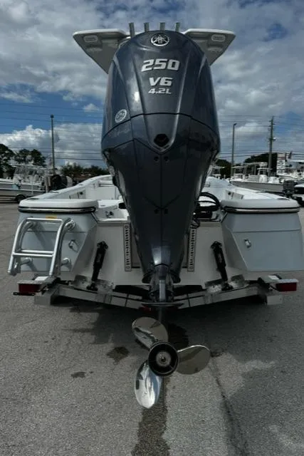 Slide: The Image of BlackJack 224 boat, 2025 model, featuring a powerful 250 V6 4.2L engine. - 15