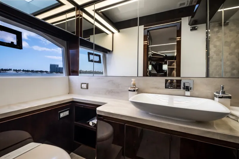 Slide: The Image of Luxurious bathroom in 2020 Galeon 640 Fly yacht with modern fixtures and ocean view. - 42