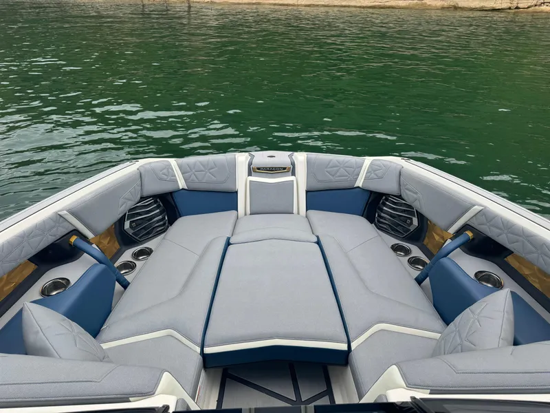 Slide: The Image of 2024 Nautique Super Air Nautique G25 Paragon boat interior with luxurious seating. - 15