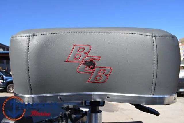 Slide: The Image of Bass Cat Cougar FTD 2025 boat seat with embroidered logo, gray upholstery. - 14