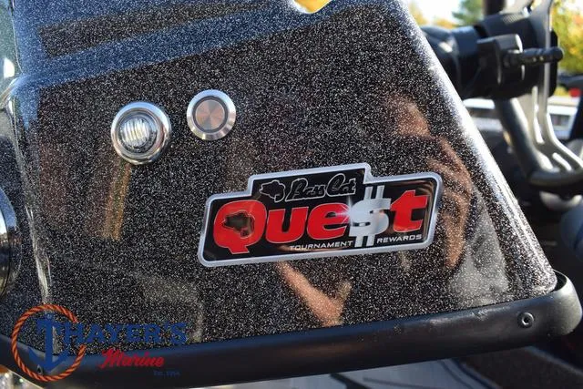 Slide: The Image of 2025 Bass Cat Cougar FTD dashboard with Quest Tournament Rewards logo. - 10