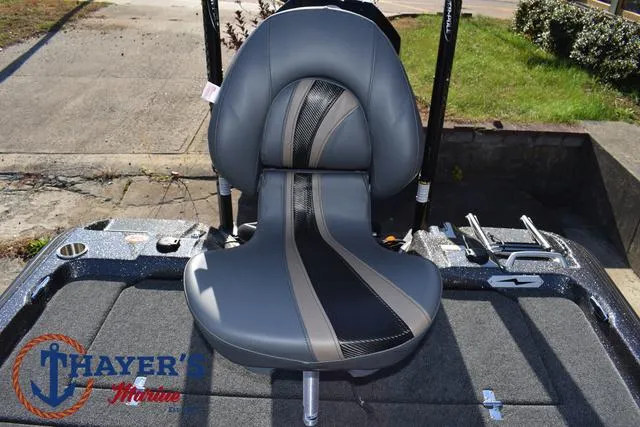 Slide: The Image of 2025 Bass Cat Cougar FTD boat seat with sleek design on deck. - 28