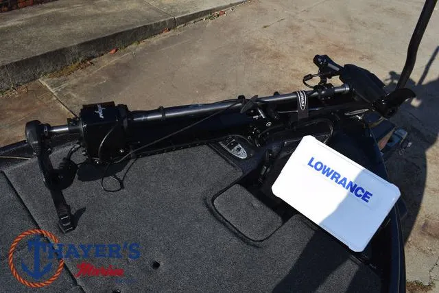 Slide: The Image of Bass Cat Cougar FTD 2025 boat deck with Lowrance equipment and trolling motor. - 45