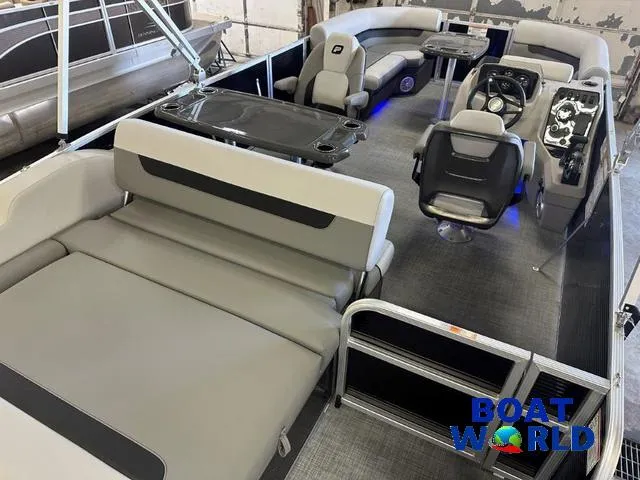 Slide: The Image of 2025 Princecraft Vectra 21 RL SS Swingback Pontoon interior with modern seating and controls. - 22