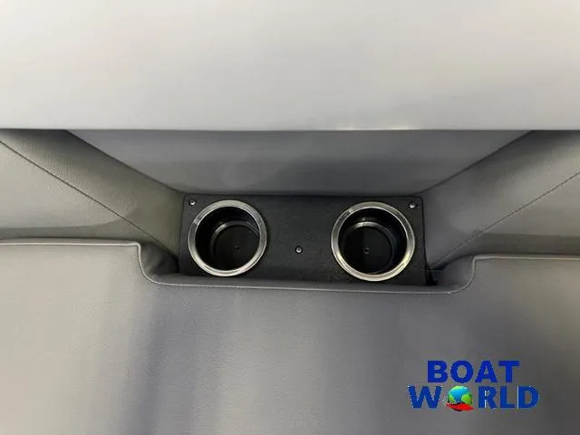 Slide: The Image of 2025 Princecraft Vectra 21 RL SS pontoon cup holders, Boat World logo. - 26