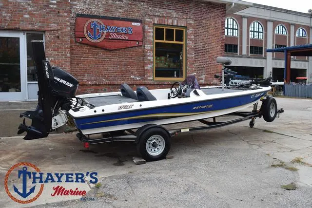 Slide: The Image of 2007 Stratos 176XT boat on trailer at Thayer's Marine dealership. - 3