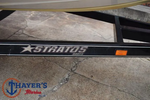 Slide: The Image of 2007 Stratos 176XT boat trailer with Thayer's Marine logo. - 7