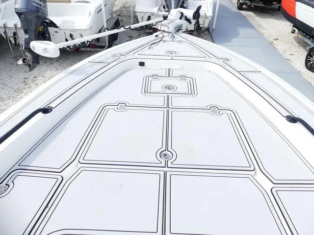 Slide: The Image of 2018 ShearWater 270 Carolina Flare boat deck, featuring sleek design and modern fittings. - 16