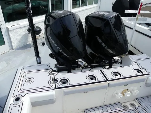 Slide: The Image of 2018 ShearWater 270 Carolina Flare with twin Mercury outboard engines. - 6