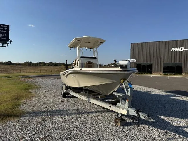 Slide: The Image of 2018 Ranger 2350 Bay boat on trailer in outdoor setting. - 3