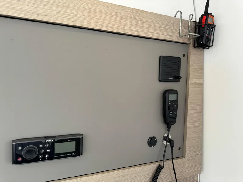 Slide: The Image of Control panel of 2020 Fountaine Pajot Elba 45 with communication devices. - 49