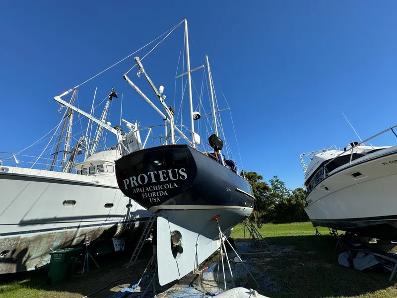 Slide: The Image of 1983 Islander Freeport sailboat "Proteus" in dry dock, Apalachicola, Florida. - 39