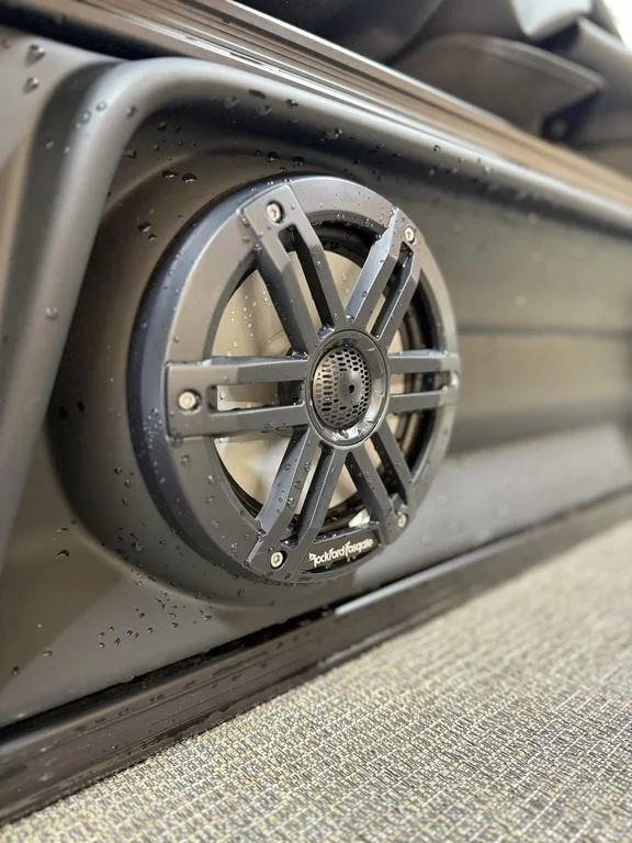 Slide: The Image of Close-up of a Rockford Fosgate speaker on a 2025 Bennington 24 MSB boat. - 19