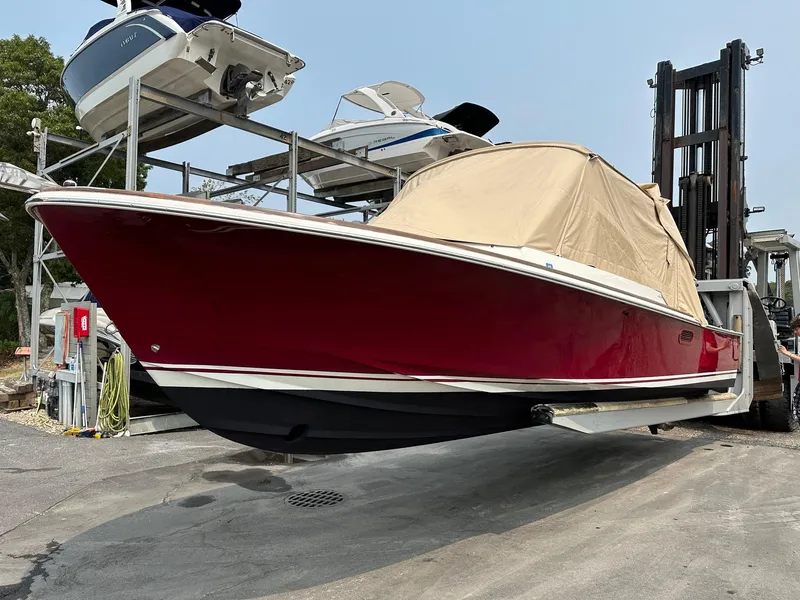 Slide: The Image of 2013 Hunt Yachts Harrier 25 boat named "Scallywag" docked in East Marion, NY. - 12