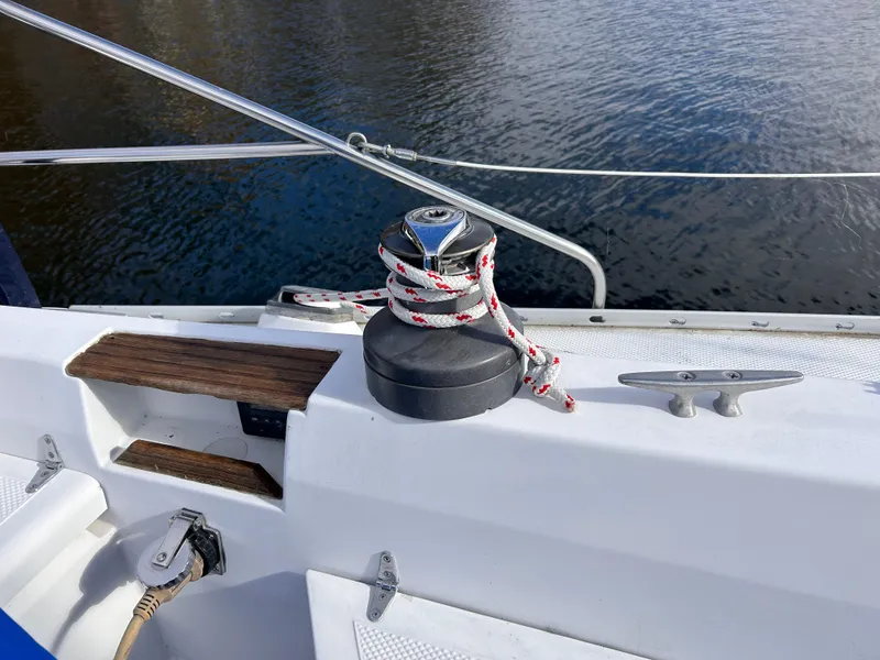 Slide: The Image of Sailboat deck with winch and cleat, Hunter 34, 1983 model. - 12