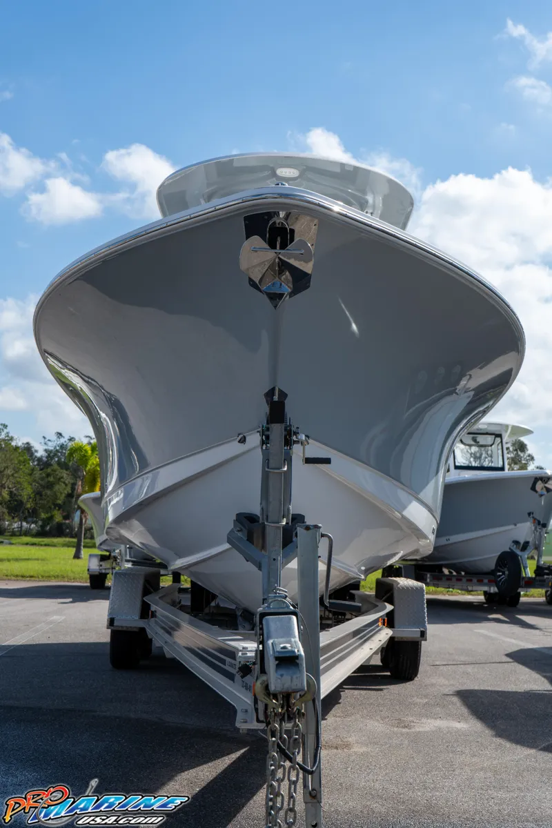 Slide: The Image of 2025 Sea Hunt Gamefish 27 with Coffin Box on trailer, front view. - 18