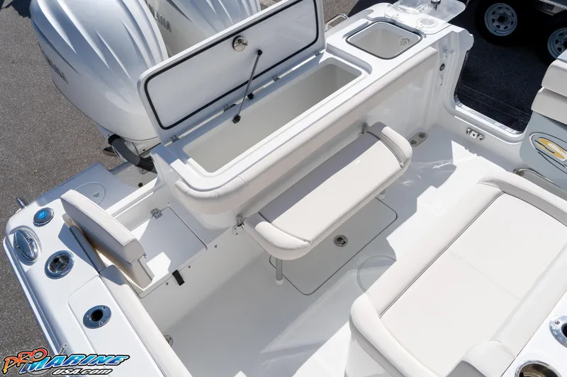 Slide: The Image of 2025 Sea Hunt Gamefish 27 boat interior with coffin box and seating. - 34