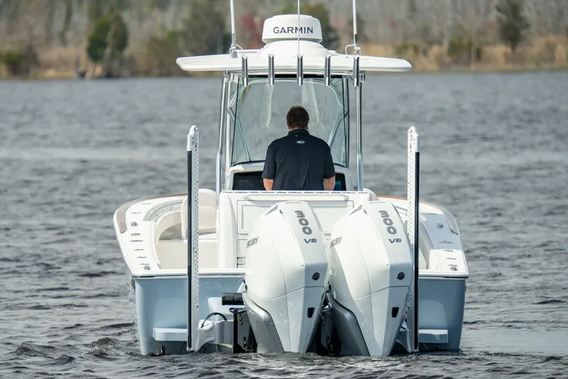 Slide: The Image of 2025 Valhalla Boatworks V-29 Hybrid on water, featuring dual outboard engines. - 22