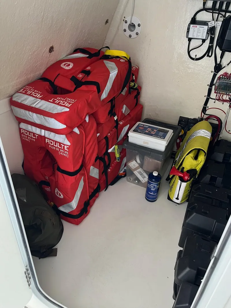 Slide: The Image of Storage area with red life jackets, Tideline 365 model, 2021. - 38