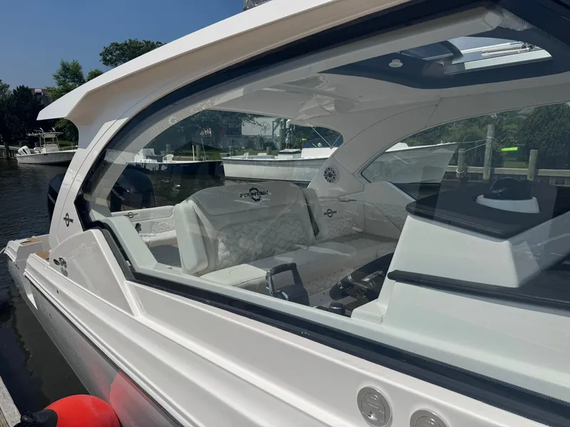 Slide: The Image of 2025 Fountain 39 DX boat interior with sleek design and modern features. - 22